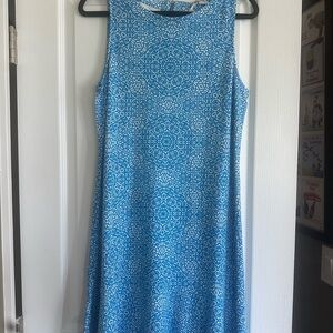 Blue Patterned Sleeveless Dress.